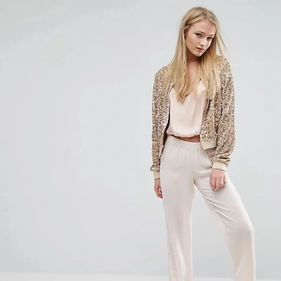 VILA Jackets Coats Vila Frosted Almond Sequin Bomber Jacket